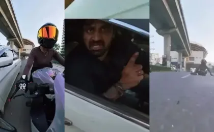 ভারতের গুরগাঁওয়ে নারী বাইকারকে ধাক্কা দিয়ে পালাল প্রাইভেটকার, ভিডিও ভাইরাল